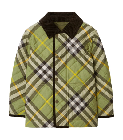 Shop Burberry Kids Check Quilted Jacket (3-14 Years) In Green