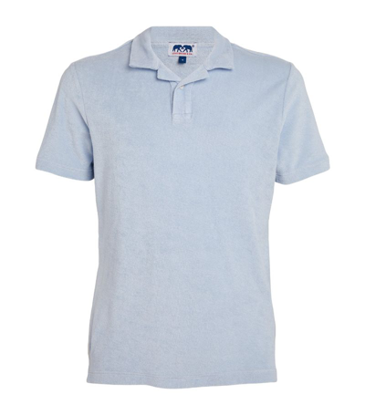 Shop Love Brand & Co. Terry Towelling Powell Polo Shirt In Blue