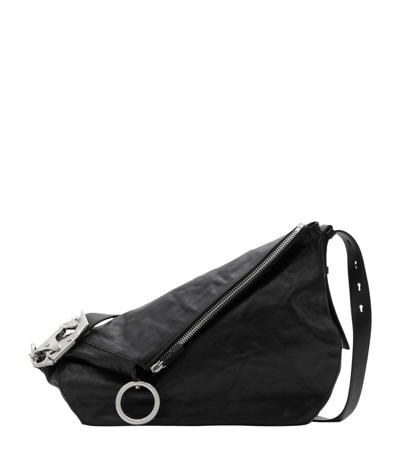 Shop Burberry Medium Leather Knight Shoulder Bag In Black