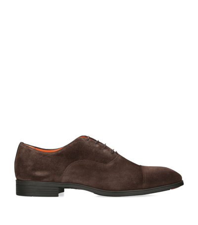 Shop Santoni Suede New Simon Oxford Shoes In Brown
