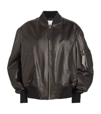 Shop Attico Leather Oversized Anja Bomber Jacket In Black
