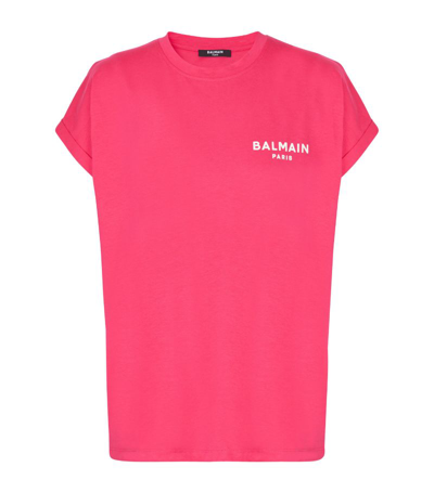 Shop Balmain Flocked Logo T-shirt In Pink