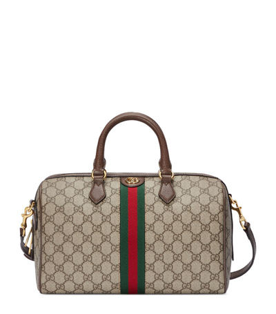 Shop Gucci Medium Ophidia Top-handle Bag In Neutrals