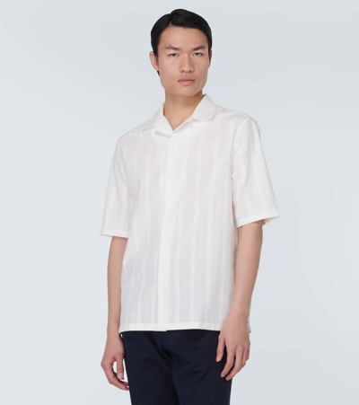 Shop Brunello Cucinelli Striped Cotton Panama Shirt In White