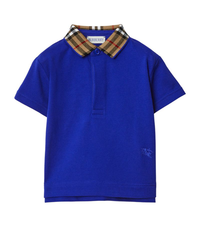 Shop Burberry Check Print Polo Shirt (6-24 Months) In Blue