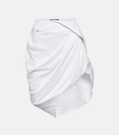 Shop Jacquemus La Mini Jupe Saudade Draped Miniskirt In White