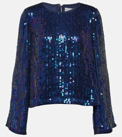 Shop Velvet Evie Sequined Top In Blue