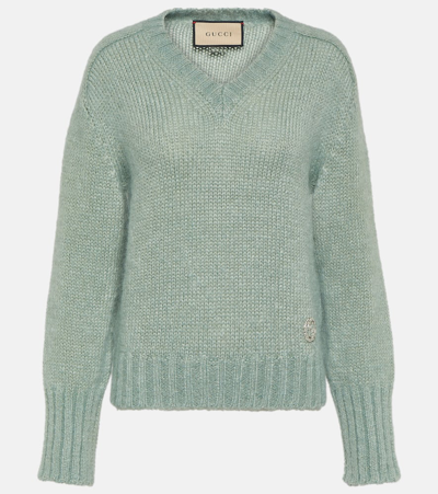 Shop Gucci Interlocking G Mohair-blend Sweater In Blue