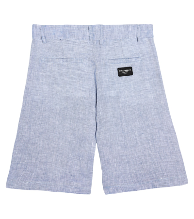 Dolce & Gabbana Logo-patch Linen Bermuda Shorts In Blue