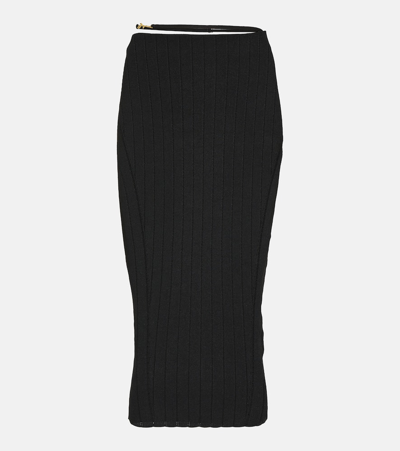 Shop Jacquemus La Jupe Pralu Ribbed-knit Midi Skirt In Black