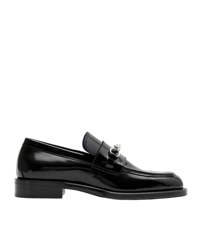 Shop Burberry Leather Barbed Loafers In Black