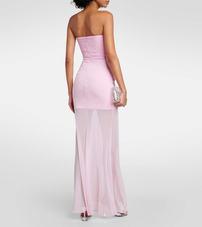 Shop David Koma Tulle-trimmed Ruched Bustier Gown In Pink