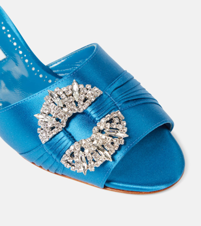Shop Manolo Blahnik Prinap 50 Embellished Satin Mules In Blue