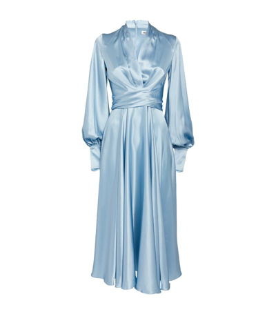 Shop E.stott E. Stott Silk Fern Midi Dress In Blue