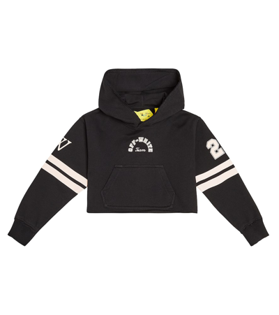 Shop Off-white Team 23 Cropped Cotton Jersey Hoodie In Black