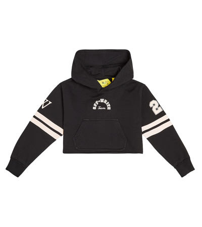 Off-white Girl's Team 23 Cropped Raw-edge Hoodie In Black