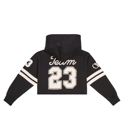 Off-white Girl's Team 23 Cropped Raw-edge Hoodie In Black