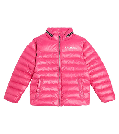 Shop Balmain Logo Down Jacket In Pink