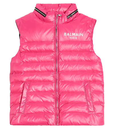 Shop Balmain Logo Down Jacket In Pink