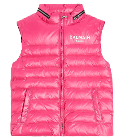 Balmain Logo Down Jacket In Pink