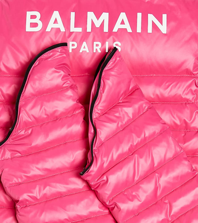 Shop Balmain Logo Down Jacket In Pink