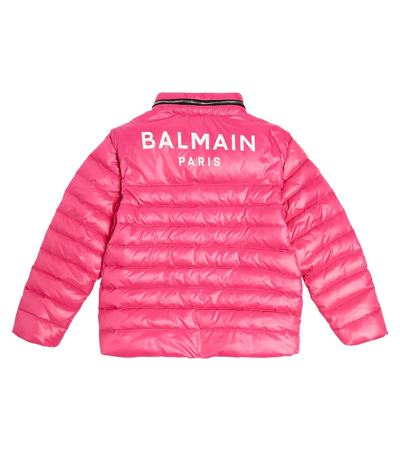 Shop Balmain Logo Down Jacket In Pink
