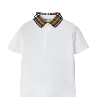 Shop Burberry Check Print Polo Shirt (6-24 Months) In White