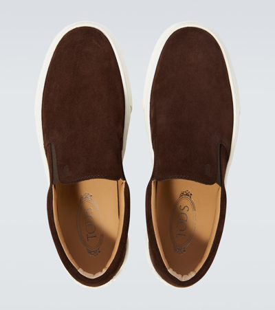 Shop Tod's Cassetta Casual Suede Slip-on Sneakers In Brown