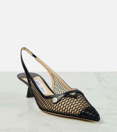 Shop Jimmy Choo Amita 45 Leather-trimmed Slingback Pumps In Black