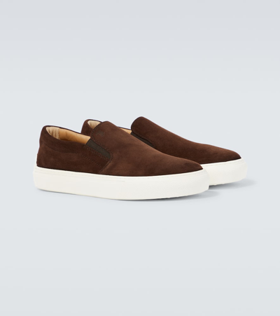 Shop Tod's Cassetta Casual Suede Slip-on Sneakers In Brown