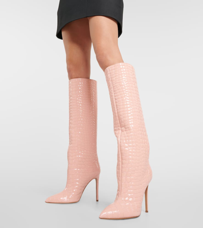 Shop Paris Texas 105 Croc-effect Leather Knee-high Boots In Pink