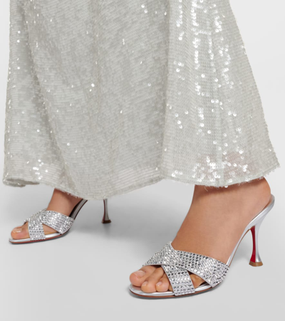 Christian Louboutin Mariza Is Back Strass Red Sole Crisscross Sandals In Silver