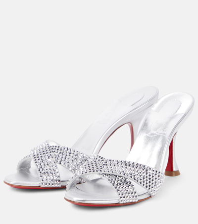 Christian Louboutin Mariza Is Back Strass Red Sole Crisscross Sandals In Silver