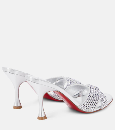 Christian Louboutin Mariza Is Back Strass Red Sole Crisscross Sandals In Silver
