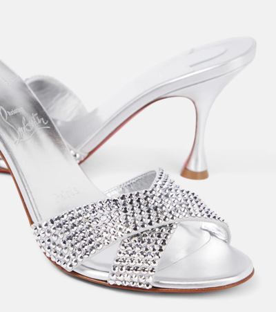 Christian Louboutin Mariza Is Back Strass Red Sole Crisscross Sandals In Silver