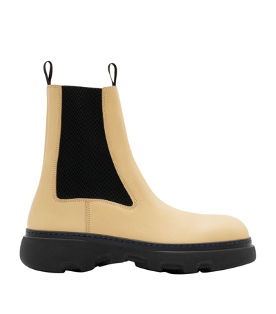 Shop Burberry Leather Creeper Chelsea Boots In Neutrals