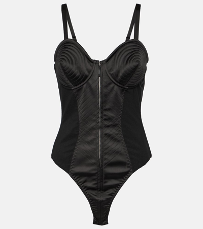 Shop Jean Paul Gaultier Satin-trimmed Bodysuit In Black