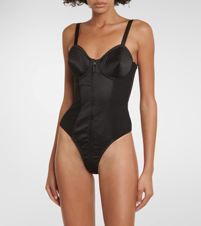 Shop Jean Paul Gaultier Satin-trimmed Bodysuit In Black