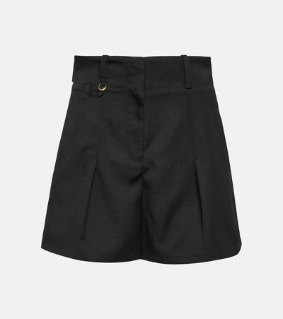 Shop Jacquemus Le Short Bari Pleated Wool Shorts In Black