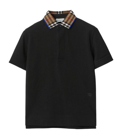 Shop Burberry Kids Check-collar Polo Shirt (3-14 Years) In Black