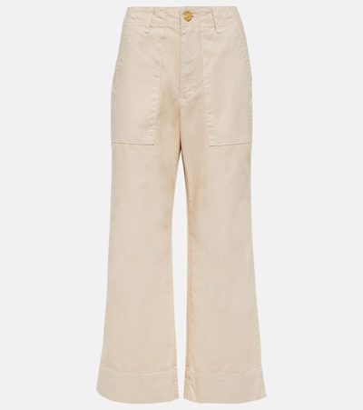 Shop Velvet Mya Cropped Cotton Wide-leg Pants In Beige