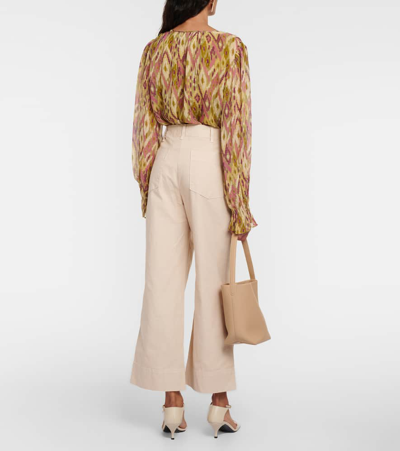 Shop Velvet Mya Cropped Cotton Wide-leg Pants In Beige