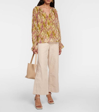 Shop Velvet Mya Cropped Cotton Wide-leg Pants In Beige