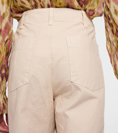 Shop Velvet Mya Cropped Cotton Wide-leg Pants In Beige