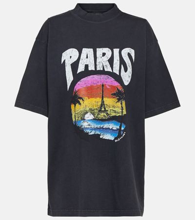 Shop Balenciaga Paris Tropical Cotton Jersey T-shirt In White