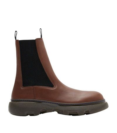 Shop Burberry Leather Creeper Chelsea Boots In Brown