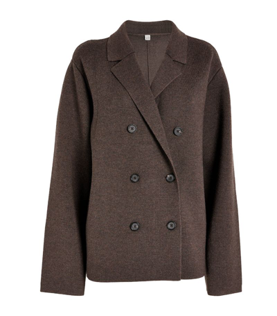 Shop Totême Toteme Wool Double-breasted Blazer In Brown