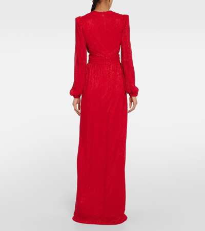 Shop Rebecca Vallance Samantha Cutout Plissé Gown In Red