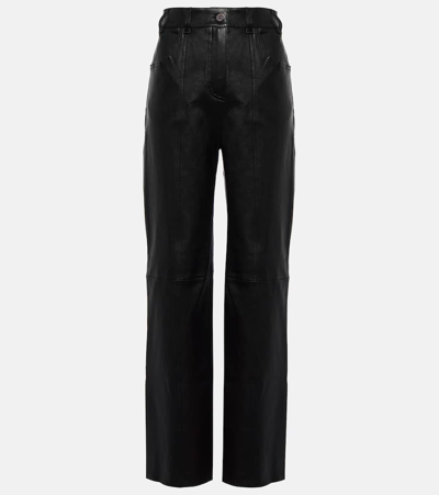 Shop Stouls Benny High-rise Leather Straight Pants In Black