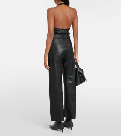 Shop Stouls Benny High-rise Leather Straight Pants In Black